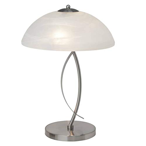 Brilliant 12848/13 Boston Tischleuchte mit Schnurzwischenschalter, 45 cm, 2-flammig, E14, 2x 40 W, LED geeignet, Metall/Glas, eisen/alabaster von Brilliant