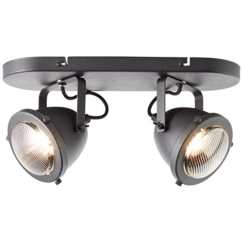 Brilliant 2 flammiger Decken Strahler - dimmbarer Industrial Spotbalken mit schwenkbaren Köpfen für Esszimmer, Wohnzimmer oder Küche aus Metall/Glas, in schwarz korund - 36cm Breite von Brilliant