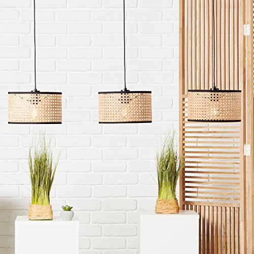 Brilliant 3 flammige Hängelampe im Nature Stil - Pendelleuchte höhenverstellbar und dimmbar mit geeignetem Leuchtmittel aus Metall/Rattan, in schwarz/holz - 120x110cm, 99534Z09 von Brilliant