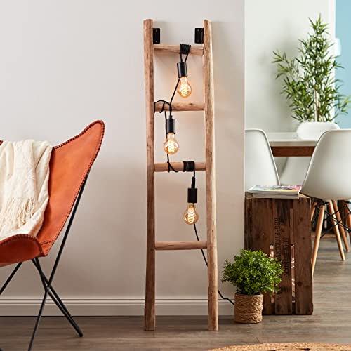 Brilliant 3 flammige Stehlampe im Nature Stil - dekorative Stehleuchte mit Wandbefestigung - FSC zertifiziert - aus Holz/Metall, in schwarz/holz - 1,58m Höhe von Brilliant