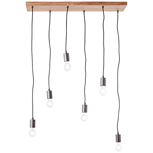 Brilliant 6 flammige Hängelampe im Nature Stil - Pendelleuchte höhenverstellbar und dimmbar mit geeignetem Leuchtmittel aus Metall/Holz, in schwarz/holz - 125x80cm von Brilliant