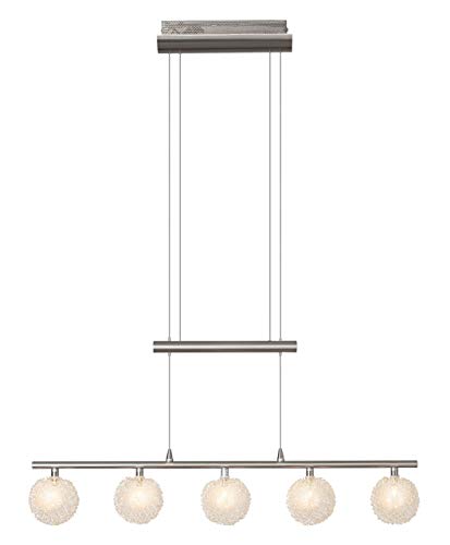 Brilliant Belis Pendelleuchte Balken 5 flg 72cm höhenverstellbar eisen/chrom/transparent Glas 1500 Lumen, 5x G4 20W Niedervolt-Halogenpins inklusive von Brilliant