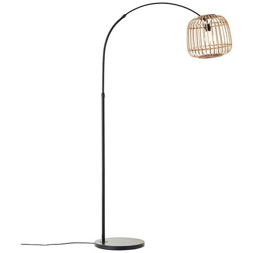 Brilliant Bogenlampe Nikka, ohne Leuchtmittel, mit Rattan-Schirm, 171 cm Höhe, E27, Metall/Rattan, schwarz/natur von Brilliant