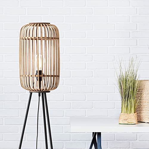 Brilliant Dreibein-Lampe im Nature Stil - Rattan Standleuchte mit Fußschalter für Büro, Schlafzimmer oder Wohnzimmer aus Metall/Bambus, in hellbraun - 1,3m Höhe, 93776Z20 von Brilliant