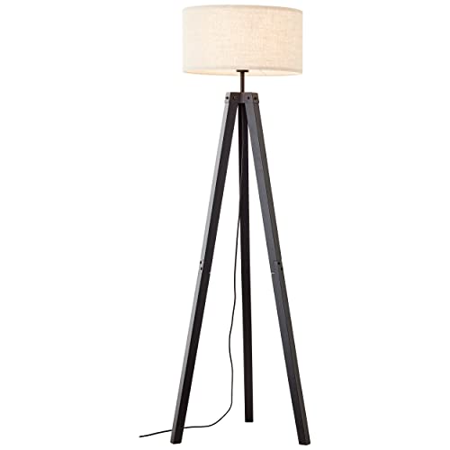 Brilliant Holbrook Standleuchte dreibeinig schwarz/beige Holz/Textil Fußschalter 1x A60, E27, 60 W, Geeignet für Normallampe (nicht enthalten) von Brilliant