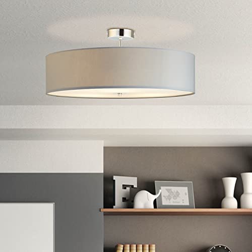 Brilliant runde Textil Deckenlampe - dekorative XXL-Deckenleuchte mit hellgrauem Textilschirm - dimmbar über externen Dimmer - mit 3 E27-Fassungen - aus Metall/Textil, in hellgrau - Ø 60cm & 27cm Höhe von Brilliant