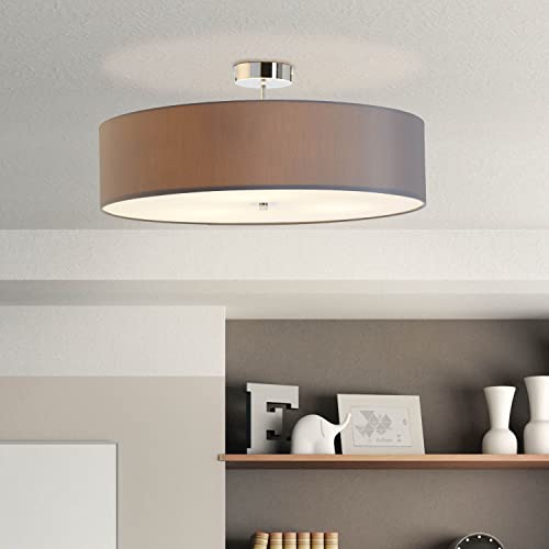 Brilliant runde Textil Deckenlampe - dekorative XXL-Deckenleuchte mit grauem Textilschirm - dimmbar über externen Dimmer - mit 3 E27-Fassungen - aus Metall/Textil, in grau/chrom - Ø 60cm & 27cm Höhe von Brilliant