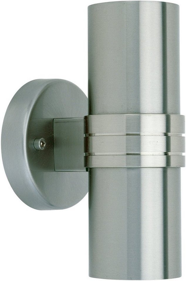 Brilliant LED Außen-Wandleuchte Hanni, LED wechselbar, 19,5 cm Höhe, Ø 8,5 cm, 2 x 3 W GU10 Leuchtmittel inklusive, Edelstahl von Brilliant