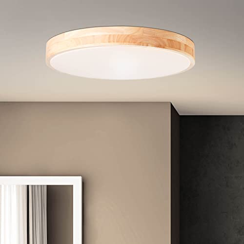 Brilliant LED Deckenlampe - funktionale Wand- und Deckenleuchte stufenlos dimmbar mit Fernbedienung - Lichtfarbe einstellbar CCT aus Metall/Kunststoff, in holz hell/weiß - Ø 49cm von Brilliant