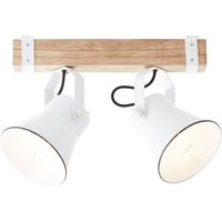 Lampe Plow Spotbalken 2flg weiß/holz hell 2x A60, E27, 10W, geeignet für Normallampen (nicht enthalten) Köpfe schwenkbar - weiß - Brilliant von Brilliant