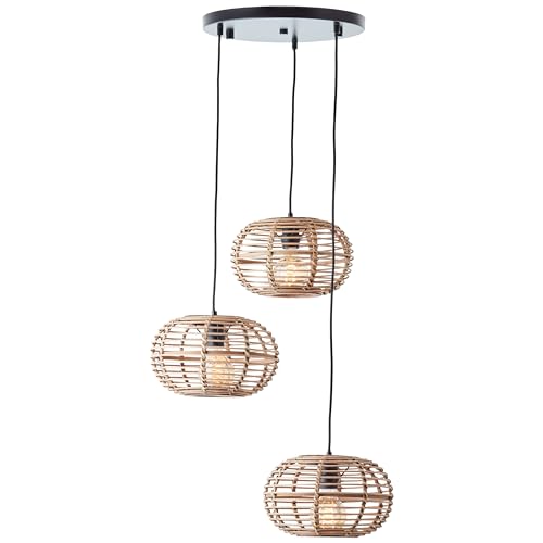 Brilliant Lampe Woodball Pendelleuchte 3flg schwarz matt/bambus Metall/Textil/Holz braun 3x A60, E27, 40 W von Brilliant