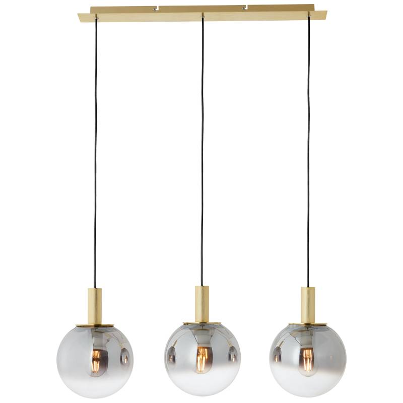 Brilliant Pendelleuchte GOULD 3-flammig in Metall gold/Glas grau getönt von Brilliant
