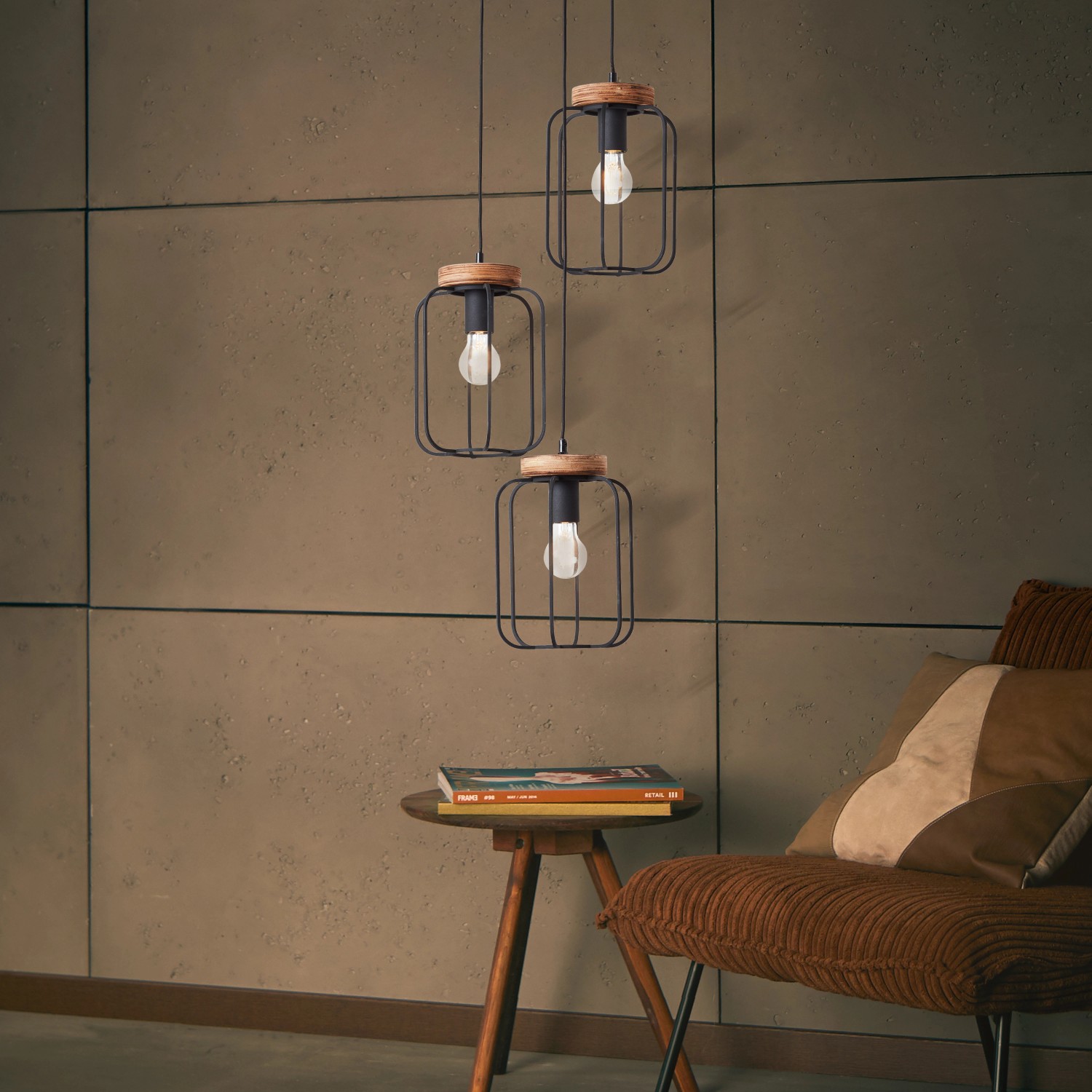 Brilliant Pendelleuchte Tosh Rondell 3-flammig Holz und Schwarz Korund Brilliant Pendelleuchte Tosh Rondell 3-flammig Holz und Schwarz Korund von Brilliant