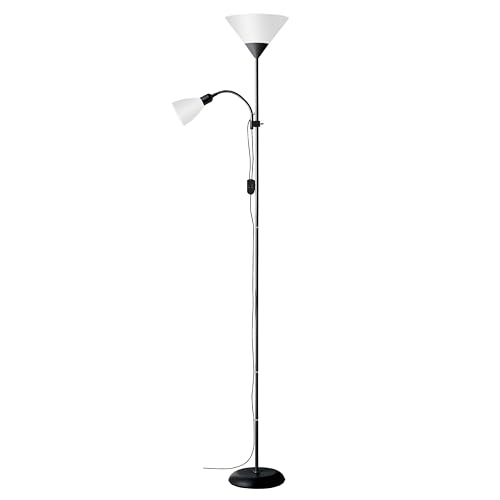 Brilliant Spari Deckenfluter mit Leselampe schwarz, weiß – LED Stehlampe – 1,8 m Standleuchte – für LED-Leuchtmittel geeignet (E27 & E14 Fassung) – mit verstellbarem Lesearm von Brilliant