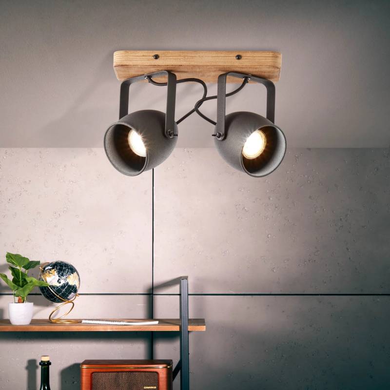 Brilliant Spotbalken Crowton 2-flammig Kohlenschwarz und Holz von Brilliant