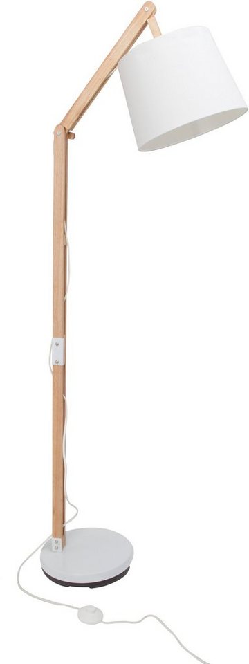 Brilliant Stehlampe Carlyn, ohne Leuchtmittel, 163 cm Höhe, E27 max. 60 W, mit weißem Stoffschirm, Holz/Metall/Textil von Brilliant