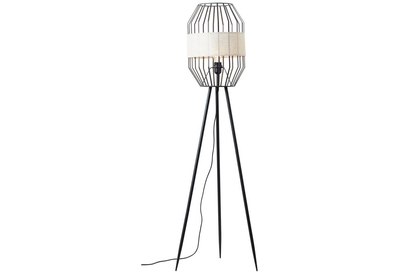 Brilliant Stehlampe Slope, ohne Leuchtmittel, 134 cm Höhe, Ø 45 cm, E27, Metall/Textil, schwarz/natur von Brilliant