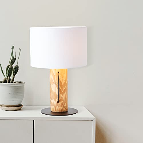 Brilliant Tischlampe im Nature Stil - dekorative Tischleuchte - FSC zertifiziert - - geeignet für E27 Leuchtmittel aus Holz/Textil, in kiefer gebeizt/weiß - Ø 30cm & 43cm Höhe, 93125Z35 von Brilliant