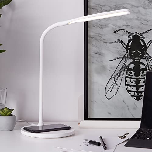 Brilliant funktionale LED Tischlampe - Tischleuchte mit Induktionsladeschale kabelloses Aufladen von mobilen Geräten ist stufenlos mit Touchdimmer dimmbar aus Kunststoff, in weiß - 34x17cm, G93101Z05 von Brilliant