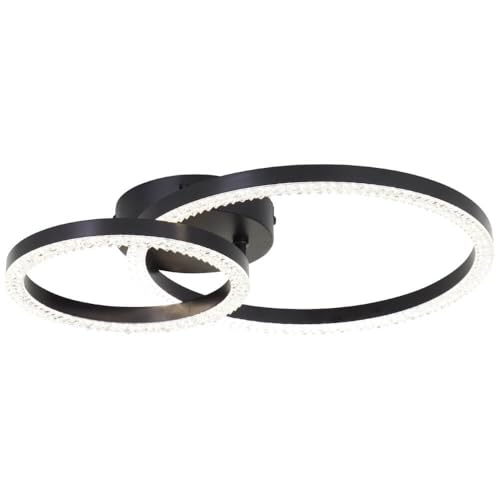 Brilliant runde LED-Deckenleuchte in schwarz - Zweifach kreisförmige Deckenlampe im modernen Design mit Kristallelementen - neutralweiße Lichtfarbe mit 4000 Kelvin und 2500 Lumen von Brilliant