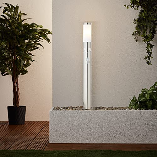 Brilliant spritzwassergeschützte LED Wegelampe - Standleuchte für Außen mit einstellbarem Bewegungsmelder mit Dämmerungsschalter für LED-Dekolicht aus Metall/Kunststoff, in edelstahl - 80cm Höhe von Brilliant