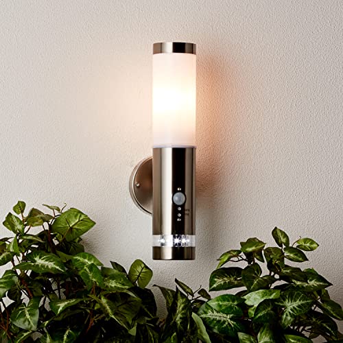 Brilliant spritzwassergeschützte LED Wegelampe - Wandleuchte für Außen mit einstellbarem Bewegungsmelder und Dämmerungsschalter für LED-Dekolicht aus Metall/Kunststoff, in edelstahl - 38x15cm von Brilliant