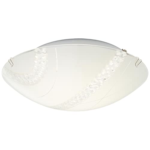 Kristalllampen Decke Glasbeleuchtung Kristall Lampe Deckenlampe, Glas satiniert Metall weiß, 1x LED 12W 1200Lm neutralweiß, DxH 30x9,8 cm von Brilliant