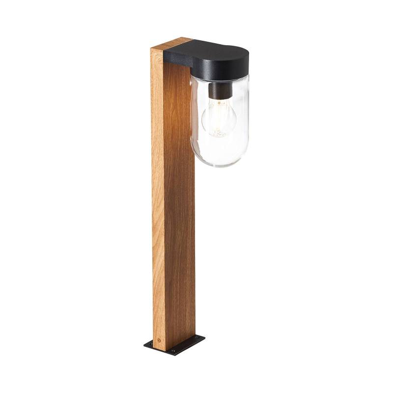 Sockelleuchte Cabar in Holzoptik mit Glasschirm von Brilliant