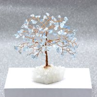 Kristall Baum, Aquamarin Cluster Draht Skulptur Baum Des Lebens, Blauer Edelstein Bonsai Schreibtisch Deko von BrilliantJewelryShop