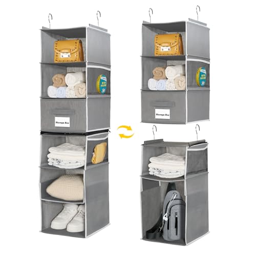 BrilliantJo 6 Fächern hängeregal Kleiderschrank Organizer Flexible 1 Split in 2, Faltbare Hängeaufbewahrung mit 1 Schubladen Eisengestell Hängeorganizer Ordnungssystem Set - Brau 30 x 30 x 110 cm von BrilliantJo