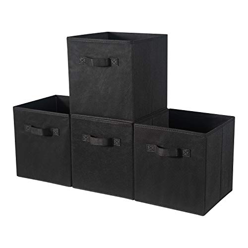 BrilliantJo Aufbewahrungsbox aus Stoff in 4er Set, 33 x 38 x 33 cm Faltbare Aufbewahrungskiste mit Griffe Ordnungssystem Korb für Schrank Regal Spind - Schwarz von BrilliantJo