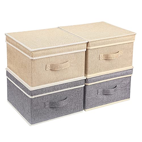 BrilliantJo Aufbewahrungsboxen mit Deckel, Faltbarer Aufbewahrungskorb für Kleidung mit Griff für Spielzeug, Bücher, Schrank, Schlafzimmer, Zuhause, Beige+Grau Set 33,5 * 31,75 * 17,5 cm von BrilliantJo