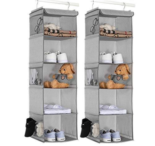 BrilliantJo Hängeregal, 2er Set Hängeaufbewahrung mit 5 Fächern, Camping Schrankorganizer innen mit Metallrahmen, Organizer Aufbewahrungssystem für Kleiderschränke, 30 x 30 x 108 cm Hellgrau von BrilliantJo