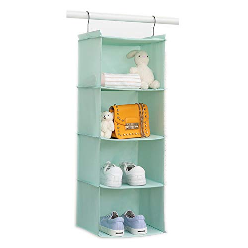 BrilliantJo Hängeregal Kleiderschrank Organizer, 4 Fächer hochwertige Hängeaufbewahrung mit Eisengestell Hängeregal Organizer Aufbewahrungssystem Set – Mintgrün von BrilliantJo