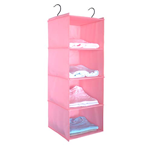 BrilliantJo Hängeregal Kleiderschrank Organizer, 4 Fächer hochwertige Hängeaufbewahrung mit Eisengestell Hängeregal Organizer Aufbewahrungssystem Set – Rosa von BrilliantJo