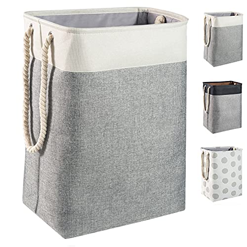 BrilliantJo großen Wäschekorb 78L, faltbare Wäschesammler mit Seil Griffe Aufbewahrungsbehälter geeignet für Schlafzimmer Waschküche Bad 60 x 42 x 31 cm Beige + Grau von BrilliantJo