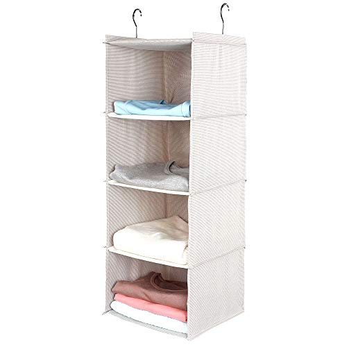 BrilliantJo hängeregal Kleiderschrank, 4 Fächer hochwertige Baumwolle Camping Schrankorganizer hänge mit Eisengestell Organizer Aufbewahrungssystem Set - Beige Karo von BrilliantJo