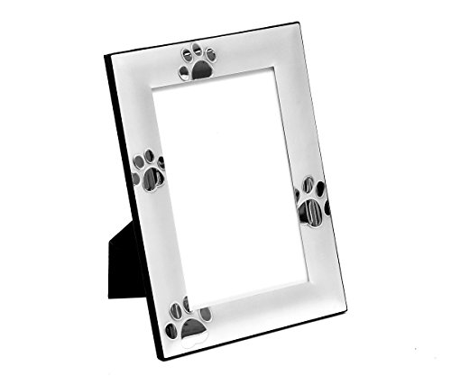 Brillibrum B-Ware Design Bilderrahmen Pfotenabdrücke 10x15cm Foto-Rahmen Versilbert Hunde-Pfoten Matt Geschenk Katzen-Tapsen (Gravur bis 10 Zeichen) von Brillibrum