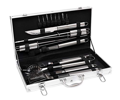 Brillibrum BBQ Grill Set Grillkoffer Küchenhelfer Set Edelstahl Rostfrei 18-teilig mit Koffer Küchenhelfer (Gravur bis 15 Zeichen, Variante 1) von Brillibrum