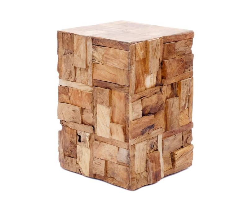 Brillibrum Beistelltisch Mosaik Beistelltisch aus Holzstücken Treibholz Hocker quadratisch Holzblock als Sitzhocker oder Blumentisch Holzhocker robust Echtholz 40 x 55 x 55 cm (H x B x T) von Brillibrum