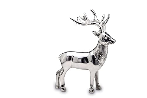 Brillibrum Dekofigur Hirsch Figur Rentier Metall Silber Weihnachtsdekoration REH Statue Skulptur Garten Liegend Stehend Wild Dekoration Deko (Variante 3 : 29x10x23 cm) von Brillibrum