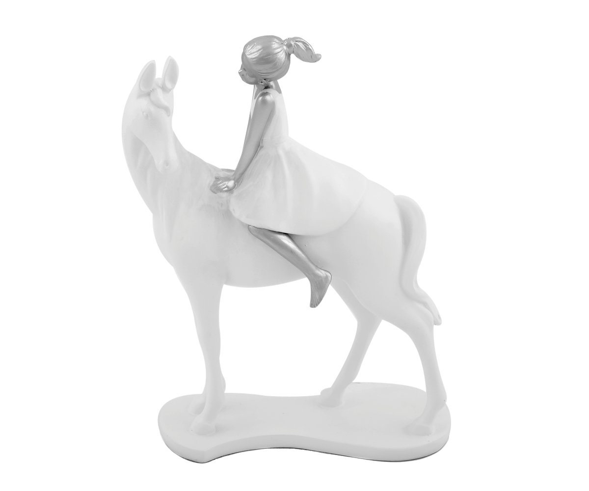 Brillibrum Dekofigur Skulptur Mädchen mit Pferd Polyresin Figur Weiß Silber Zauberhafte Pferdedeko Pferdemädchen von Brillibrum