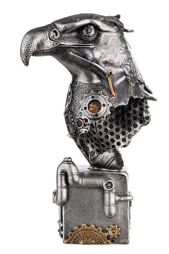 Brillibrum Dekofigur Zahnrad Design Steampunk Adler Deko Skulptur aus Polyresin Dekofigur Industrial Style Silber Statue ausgefallenes Kunstobjekt Wohnzimmerdeko Kunst von Brillibrum