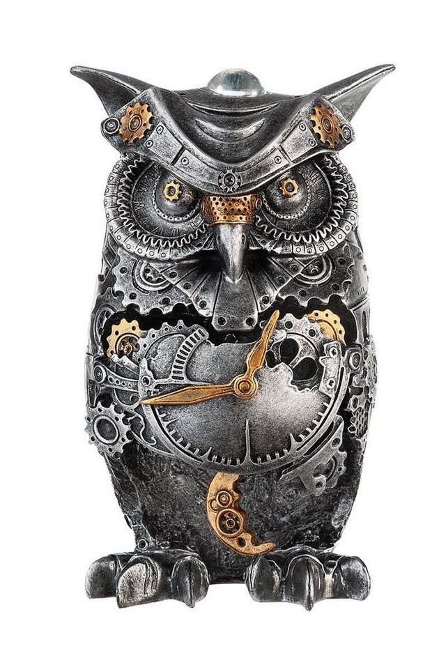 Brillibrum Dekofigur Zahnrad Design Steampunk Eule Deko Skulptur aus Polyresin Dekofigur Industrial Style Silber Statue ausgefallenes Kunstobjekt Wohnzimmerdeko Kunst von Brillibrum