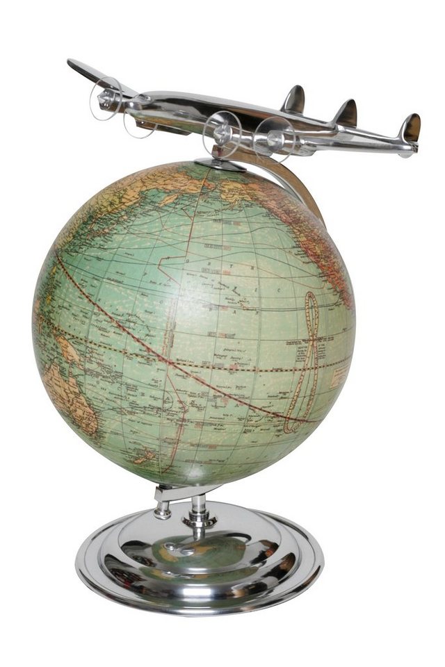 Brillibrum Dekoobjekt Globus mit Flugzeug Art Déco Antiklook Modellflugzeug Erde Welt Weltkugel Erdkugel Deko Flieger Silber Kugel von Brillibrum