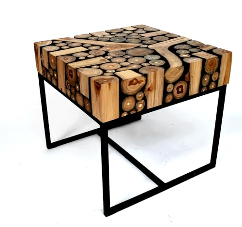 Brillibrum Design Teakholz Baumscheibentisch Beistelltisch Sitz Hocker Tisch handgefertigter Beistelltisch aus Teak Holz kleine Baumscheiben Couchtisch (42x45x45 cm) von Brillibrum