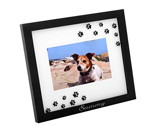 Brillibrum Design Bilderrahmen Pfotenabdrücke 10x15cm Glas Foto-Rahmen schwarz Hunde-Pfoten Matt Geschenk Katzen-Tapsen Haustier Rahmen Andenken (Variante 3, Gravur bis 10 Zeichen) von Brillibrum