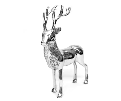 Brillibrum Design Dekofigur Hirsch Figur Rentier Metall Silber Weihnachtsdekoration REH Statue Skulptur Garten stehend Wild Dekoration Deko (Variante 4 : 21,5x7,7x16 cm) von Brillibrum