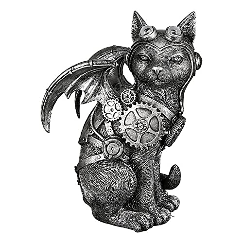 Brillibrum Design Figur Steampunk Katzenfigur Deko Firgur Mechanical Skulptur geflügelte Katze Zahnrad Dekoration Industrial Steam Punk Kunst Figur (Katze/Variante 9) von Brillibrum