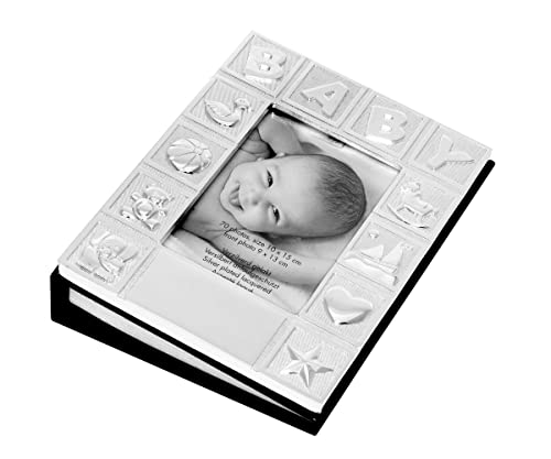 Brillibrum Design Fotoalbum Baby versilbert anlaufgeschützt Babyfoto Buch mit Bilderrahmen Fotobuch für 70 Fotos Einsteckalbum 10x15 zur Taufe Geburt Gravur, Größen Name: Gravur 25 Zeichen von Brillibrum